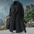 thumbnail image 2 of Mens Long Trench Coat Single Slim Fit Wool Blend Overcoat Winter Warm Overcoat Business Clothes, Black, Size XXL, 2 of 4