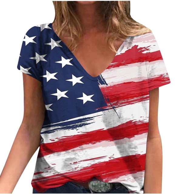 Birdeem Mode Femmes Été Col en V Manches Courtes T-Shirt Imprimé Décontracté Blouse