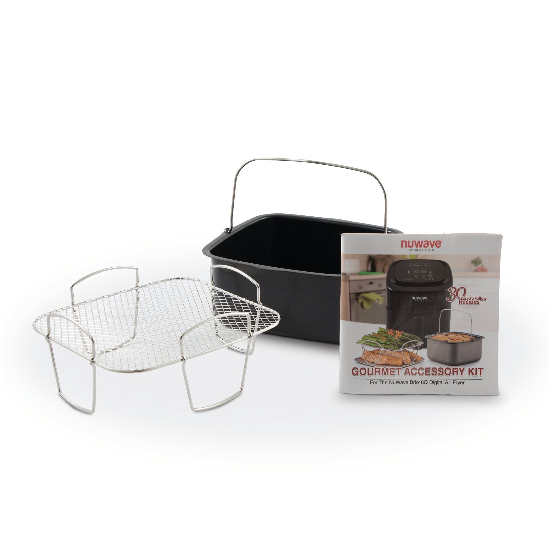NuWave Brio 6 Quart. Digital Air Fryer Gourmet Accessory Kit Baking Stainless Steel Pan Bake Fries