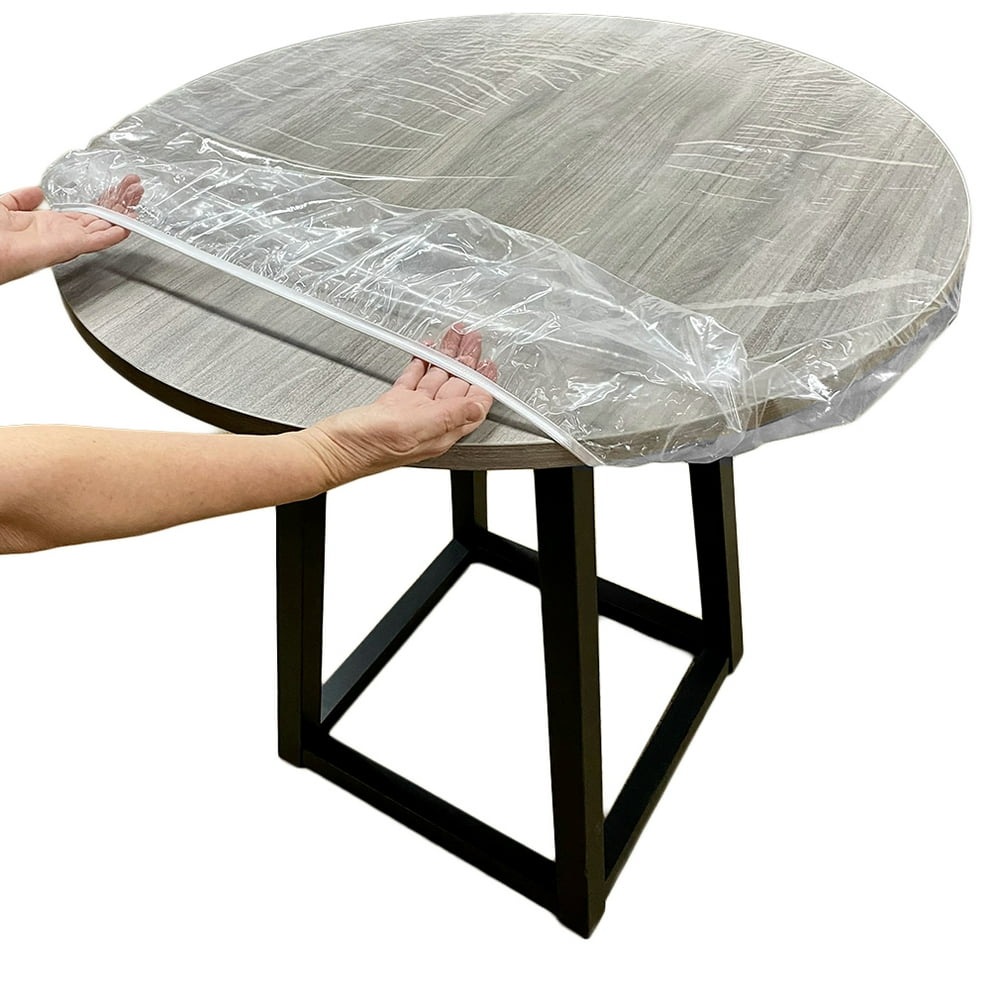 Evelots Round Fitted TableclothClear Vinyl/ElasticPub/Small Kitchen