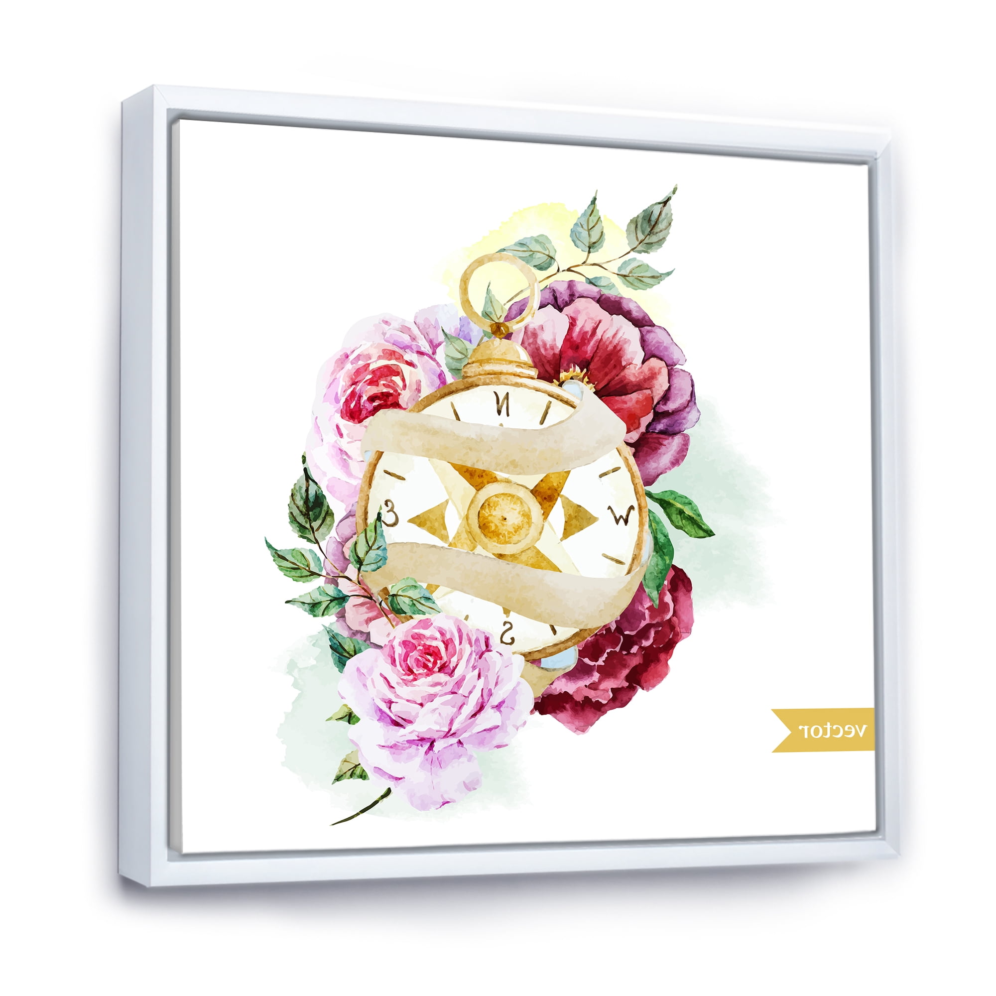 Designart 'Compass Among Flowers' Traditional Framed Canvas Wall Art Print
