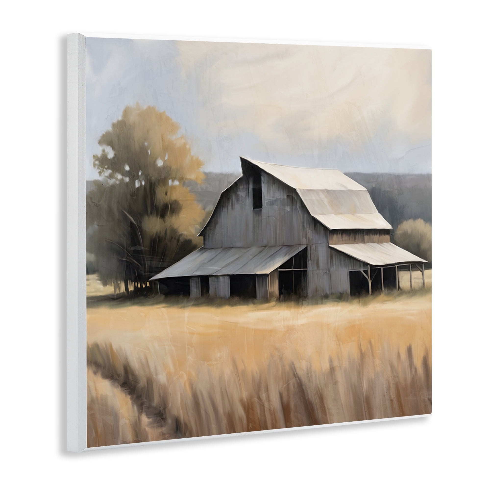 Stupell Industries Peaceful Barn in Field Landscape Painting Unframed Art Print Wall Art, 12 x 12