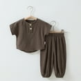 thumbnail image 2 of Scyoekwg Boys Girls Sets Infant Toddler Baby Boy Girl Clothes Summer Button Round Neck Short Sleeve Tops Long Pants Outfits Set (Army Green,3-6 Months), 2 of 3