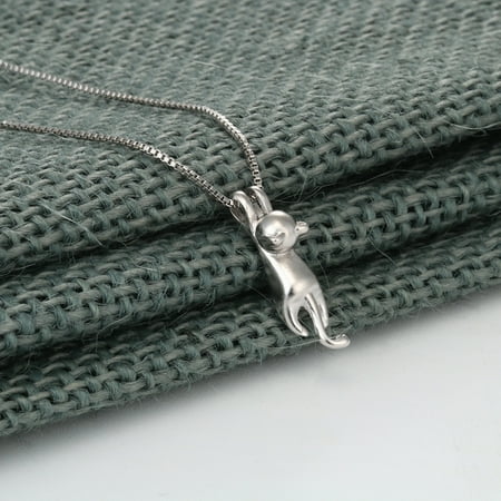 - 925 Sterling Silver Lovely Jumping Cat Animal Pendant Necklace