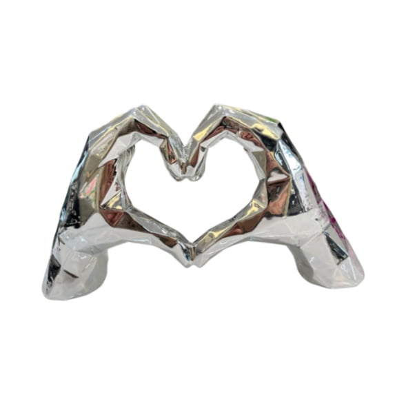 FashionCha Heart Hand Sculpture Heart Gesture Figurine Novelty Wedding Gift Home Furnishing Silvery