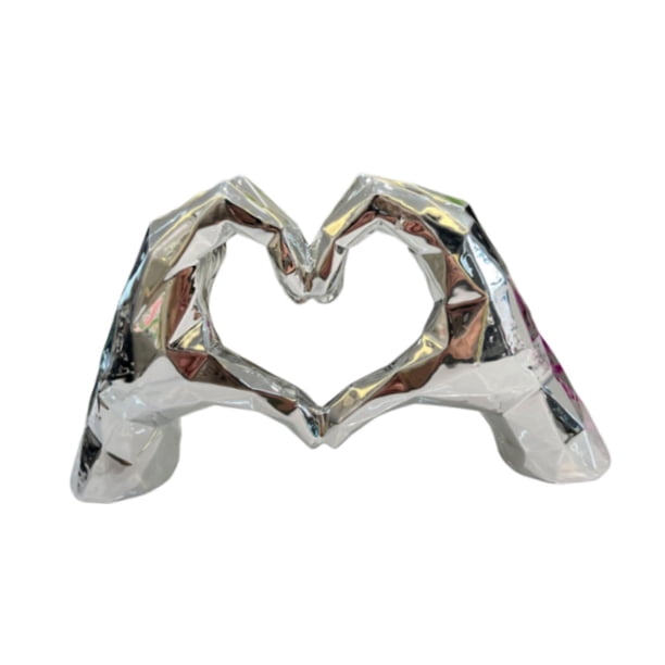 Escultura de mano de corazón con dedos de amor, adorno de resina para decoración de San Valentín para sala de estar Plateado