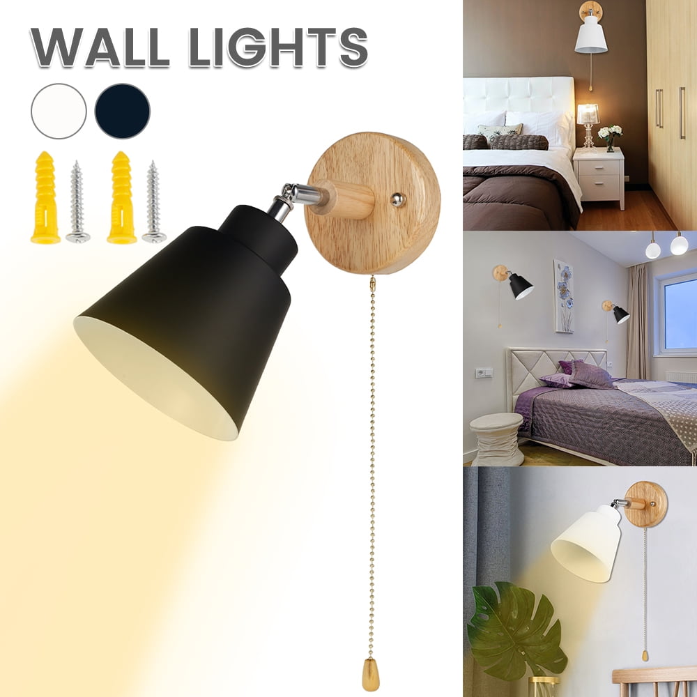 Nordic Style Plug in Sconce Bedside Wall Light Wood Adjustable Bracket Wall lamp 