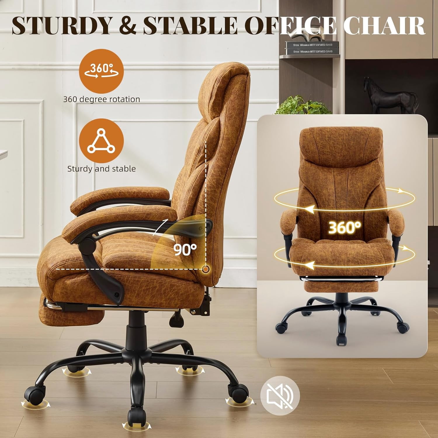 Ergonomic Executive Office Chair with High Back Support, Padded Armrests, Retractable Footrest, Wide Seat, and Heavy-Duty Swivel Base – Comfortable Computer Desk Chair for Home Office