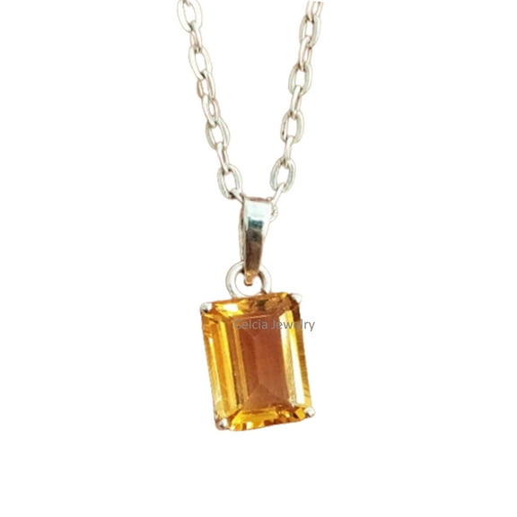 Solid 925 Sterling Silver Necklace For Women, Genuine Citrine Yellow Gemstone Unique Handcrafted November Birthstone Gifts For Her