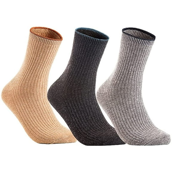 Lian LifeStyle Women's 3 Pairs Cute & Comfortable Wool Crew Socks Size 6-9 HR1612, Color Beige, DarkGrey, Grey