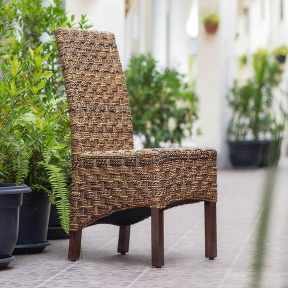 Pemberly Row 40"H Coastal Wicker / Rattan Dining Chair in Brown