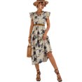thumbnail image 2 of Vestido con cuello en V,Vestido largo para mujer, Vestido corto con dobladillo con volantes, Vestido con cintura elástica, Durabilidad extendida, 2 of 6