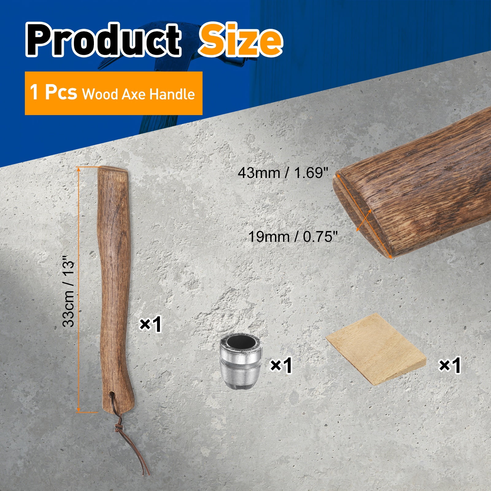Uxcell Wood Axe Handle Replacement 13" Universal Hickory Hatchet Handle with Wooden and Round Wedge for Camping Garden Axe