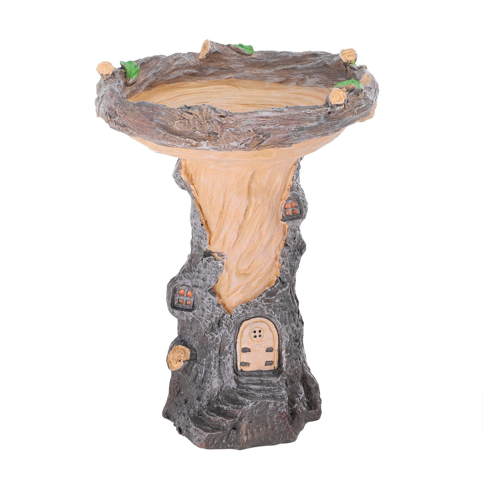 Standing Resin Bird Feeder - Outdoor Birdbath with Flower-Shaped Bowl, Decorative Garden Stake for Patio, Lawn, or Yard, Charming Fairy Garden Statue