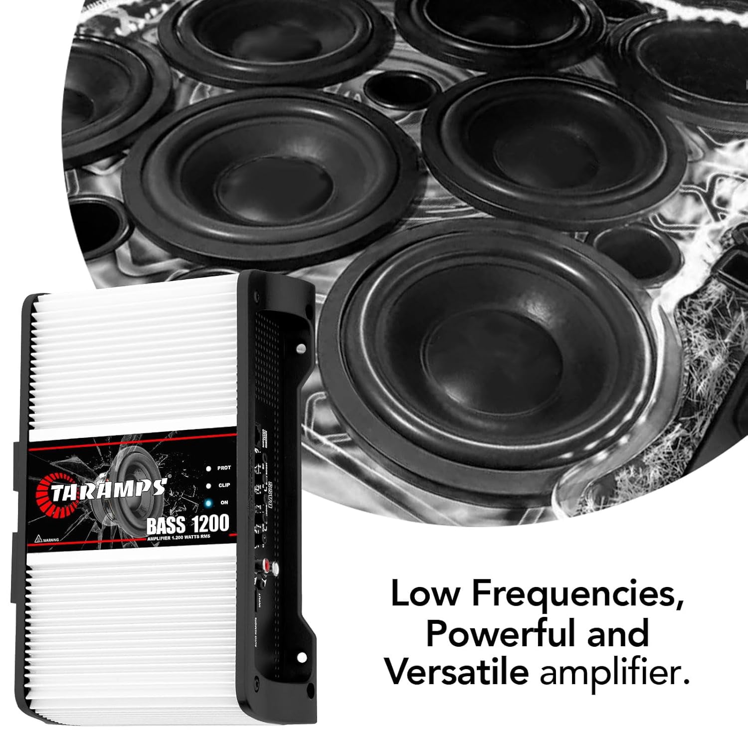Taramps BASS 1200 2 Ohms 1 Channel Mosfet Amplifier 1200 Watts RMS, Monoblock, Crossover, Bass Boost, RCA/High Level Input, Class D, Car Audio, Monitor Level Remote Included, Great for Subwoofers