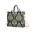 thumbnail image 7 of FORMRS Womens Corduroy Tote Bag Crossbody Shoulder Handbag with Pocket, Green Peacock Pattern, 7 of 7