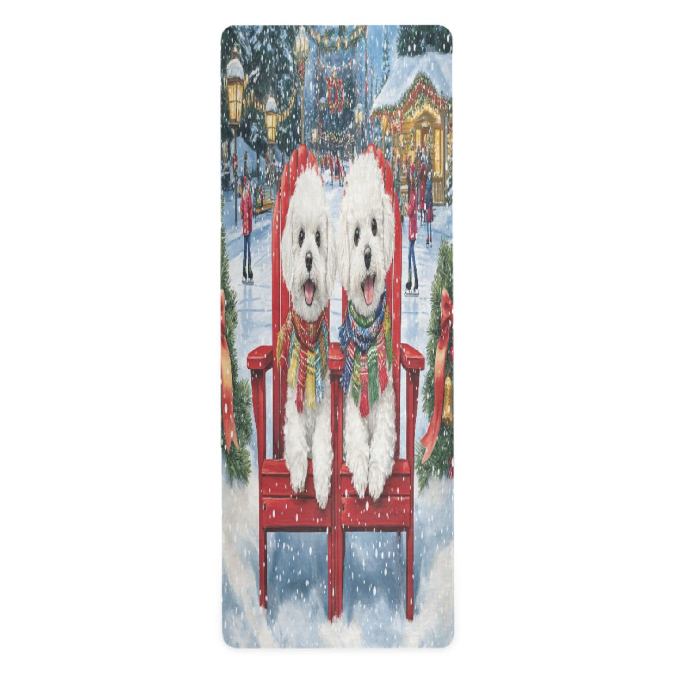 BZSMCE Yoga Mat Women Two Dogs in Winter_scene Fitness Mat