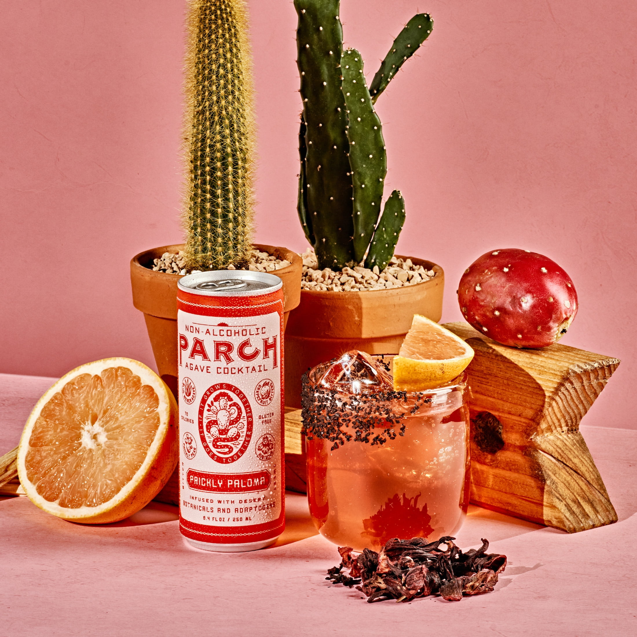 Parch Non-Alcoholic Agave Cocktail, Prickly Paloma, 4 Pack, 33.6