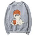 thumbnail image 5 of CLOISE Halloween Sweatshirts Women Trendy Ghost Print Pullover Sweatshirts Fall Long Sleeve Crewneck Hoodies Shirts Casual Tops Halloween Party Clothes Gray XL Boo, 5 of 5
