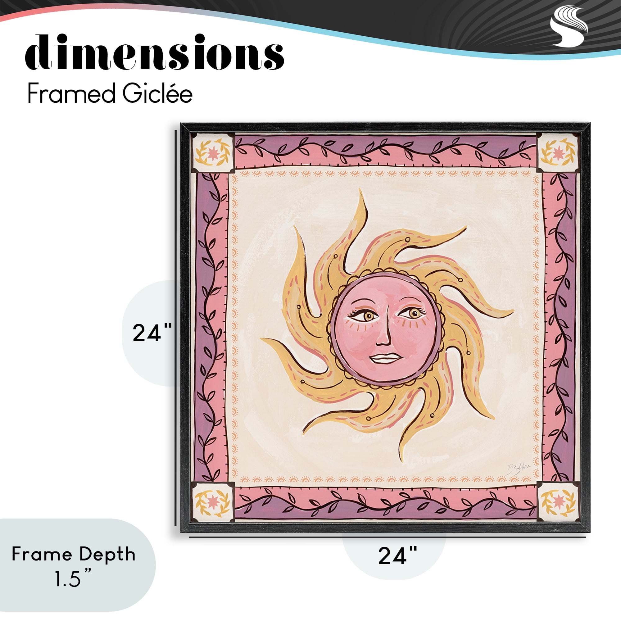 Stupell Industries Pink Sun Face with Leaf Border Black Framed Giclee Art, design by Two If By Sea Studios