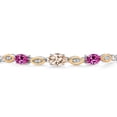 thumbnail image 3 of 925 Silver and 10K Yellow Gold Peach Morganite and Pink Created Sapphire and Lab Grown Diamond Bracelet for Women | 1.71 Cttw | Gemstone October Birthstone | Oval 7X5MM | Fully Adjustable 9", 3 of 5