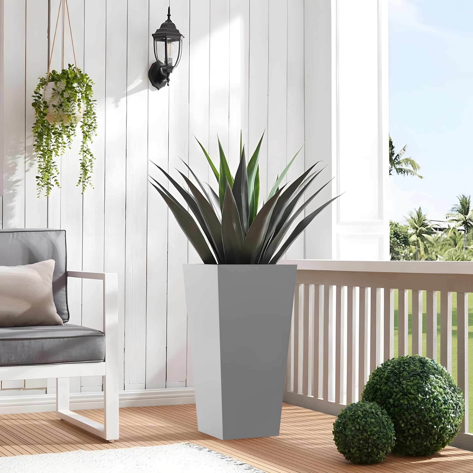 MAYEERTY 25"H Metal Tapered Plant Pot, Large Planter with Drainage Hole & Rubber Plug for Indoor Patio Garden, Gray