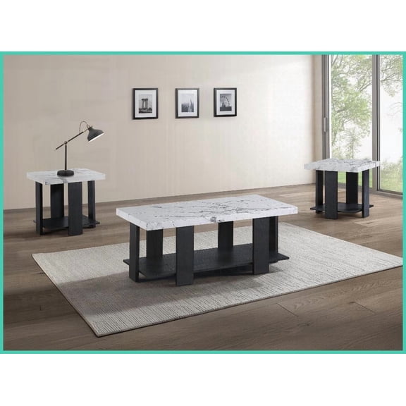Modern 3-Piece Coffee Table Set with Faux Marble Top, Easy Assembly & Rectangular Design for Living Room