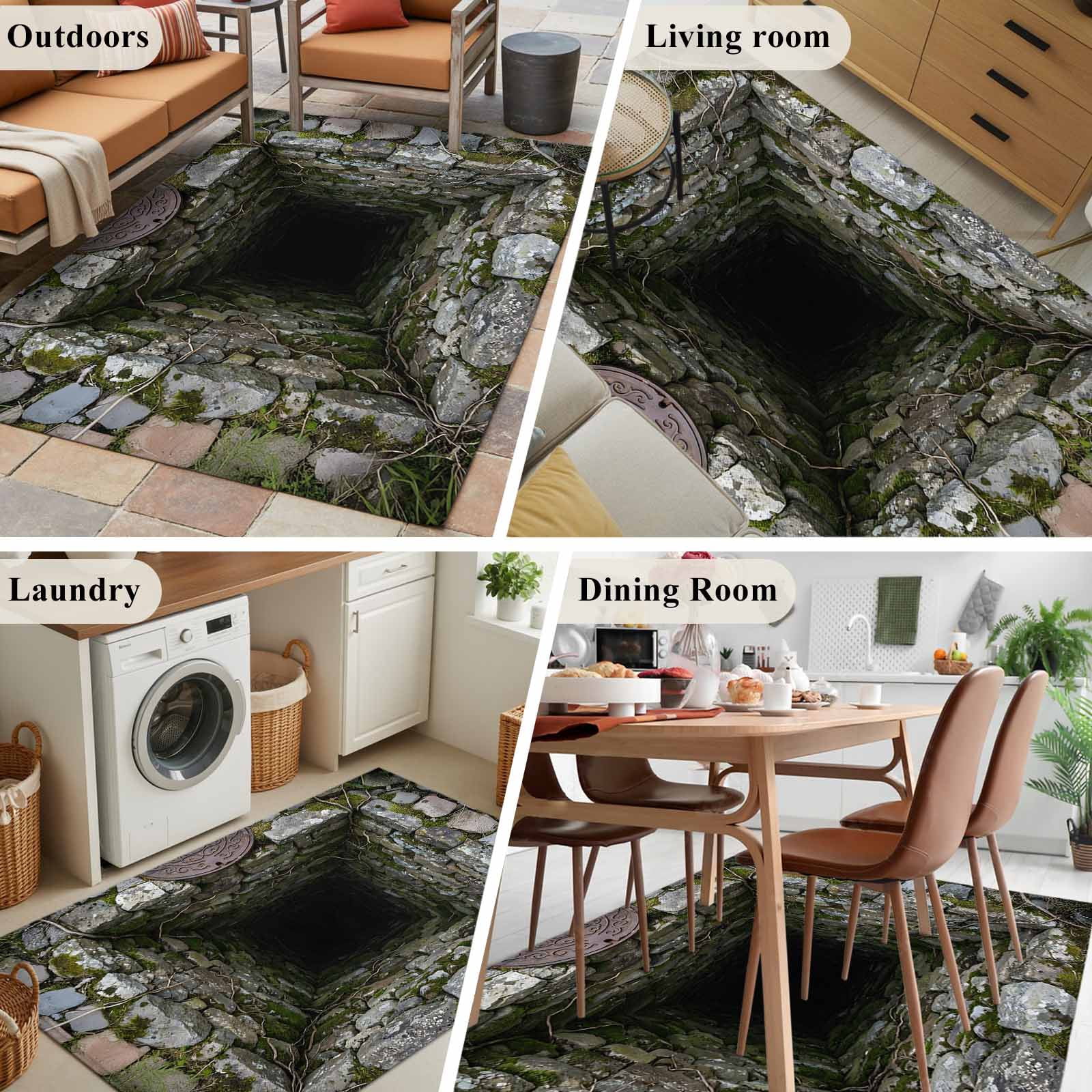 3D Optical Illusion Area Rugs 3'x5', Washable Small Throw Rugs for Living Room Bedroom, Visual Trap Looks Like Holes Teal Indoor Outdoor Rug Non-Slip Low Pile Carpet Runner Reversible Floor Mats