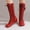 Red, variant on Women's Fashionable Casual Winter Style Knee-High Solid Color Bow Round Toe Side Zipper Front Tie Flat Knee-High Boots Black