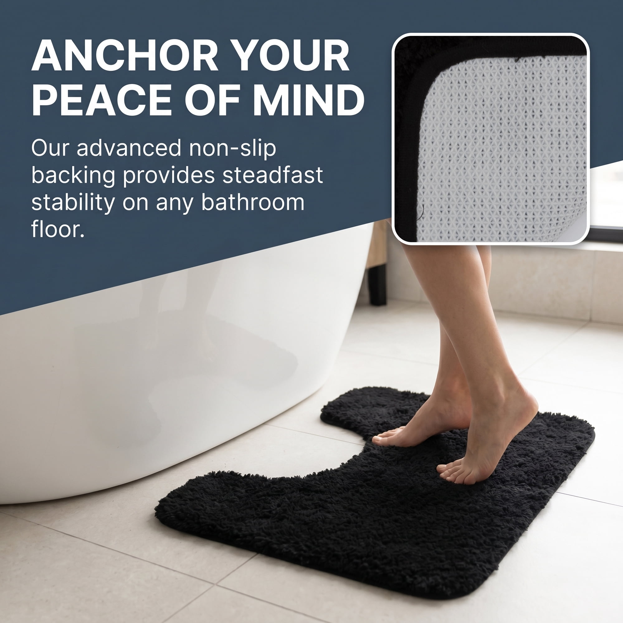 Unique Bargains U-Shaped Absorbent Non Slip Washable Plush Bath Mat Black 20" x 20"
