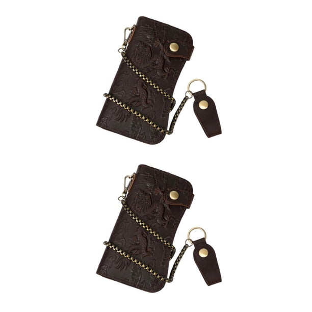 Qarigey Cartera de cuero para hombre, carteras con cadena, ranura para tarjetas de identificación, monedero Vintage, monedero de moda, dragón /marrón oscuro 2piezas
