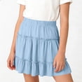 thumbnail image 5 of Gfyviroh Mini Skirts for Big Girls Stretch High Waisted Solid Ruffle Skirts Soft Comfy Cute Flared Layered Skirt,Size 5-15 Years, 5 of 6