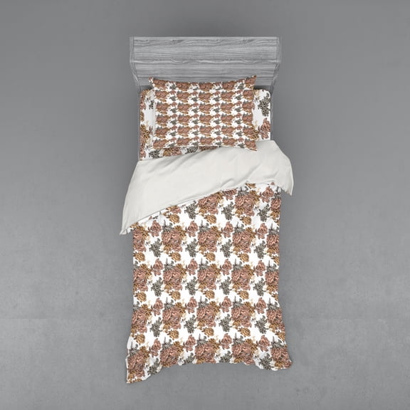 Vintage Duvet Cover Set, Antique Victorian Garden Pattern with Romantic Roses Butterfly and Dragonflies, Bedding Set with Shams and Fitted Sheet, 3 Sizes, by Ambesonne