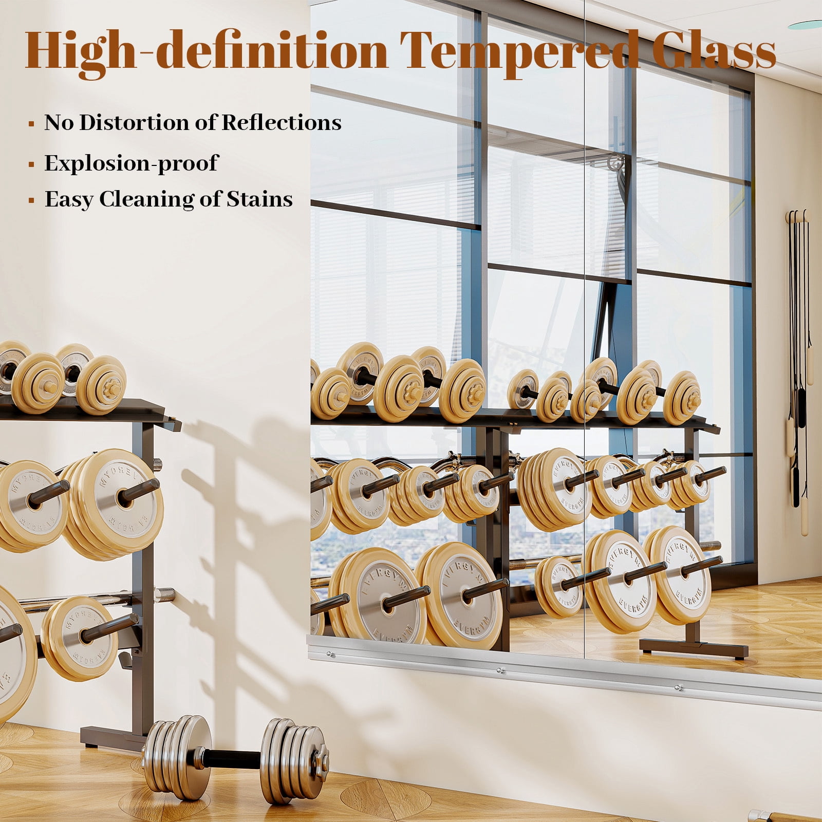Easy4Home 23"x67" 2 Pack Home Gym Mirror Tempered Glass Frameless Full Length Mirror Wall Mounted Yoga Mirror