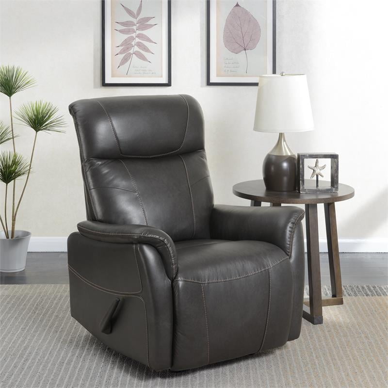 Home Fare Traditional Manual Leather Recliner Rocker in Charcoal Grey