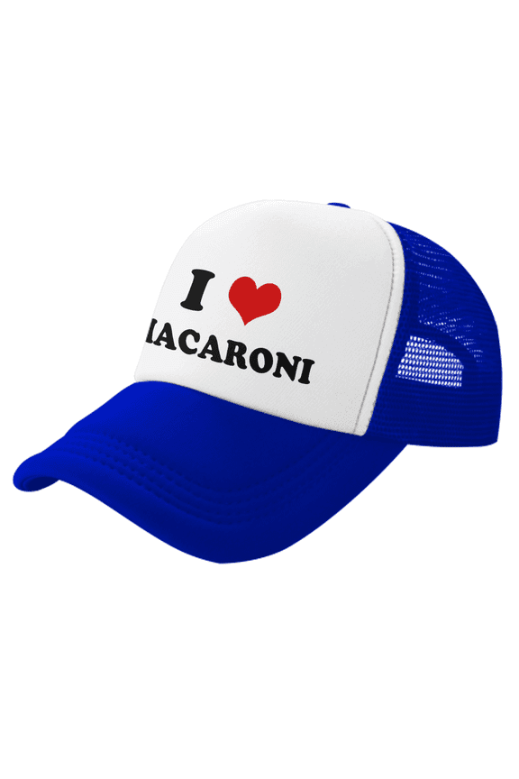 I Heart Macaroni Love Food Funny Trucker Hat Baseball Cap Unisex Blue