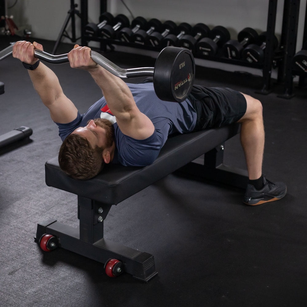 Titan Fitness Hefty Bench, Competition Flat Workout Bench, Rated 1,200 LB, Weight Training Utility Bench