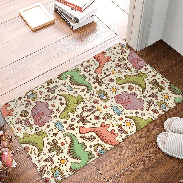 Front Door Mat Cute Dinosaur Animal Bedroom Entryway Rug Non-Slip Washable Indoor Carpet Doormat Decorative Low Profile Area Rug for Home Living Room Bedroom Laundry Floor Decor, 24 x 16 Inch