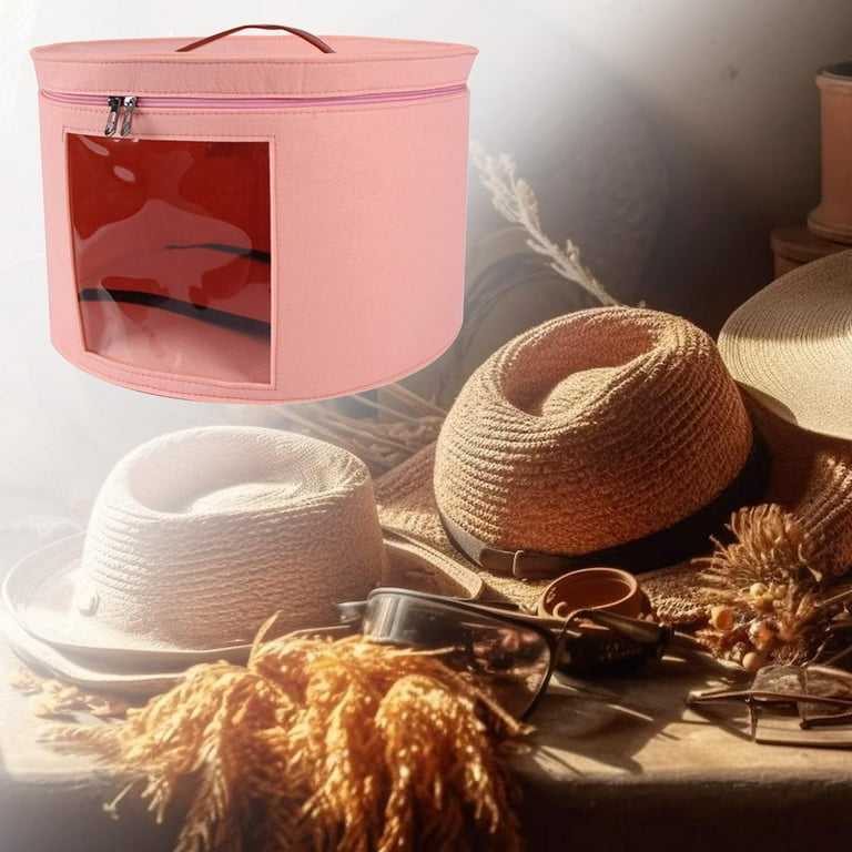 Foldable Round Hat Storage Box with Lid,Large Hat Box Travel, Decorative Closet
