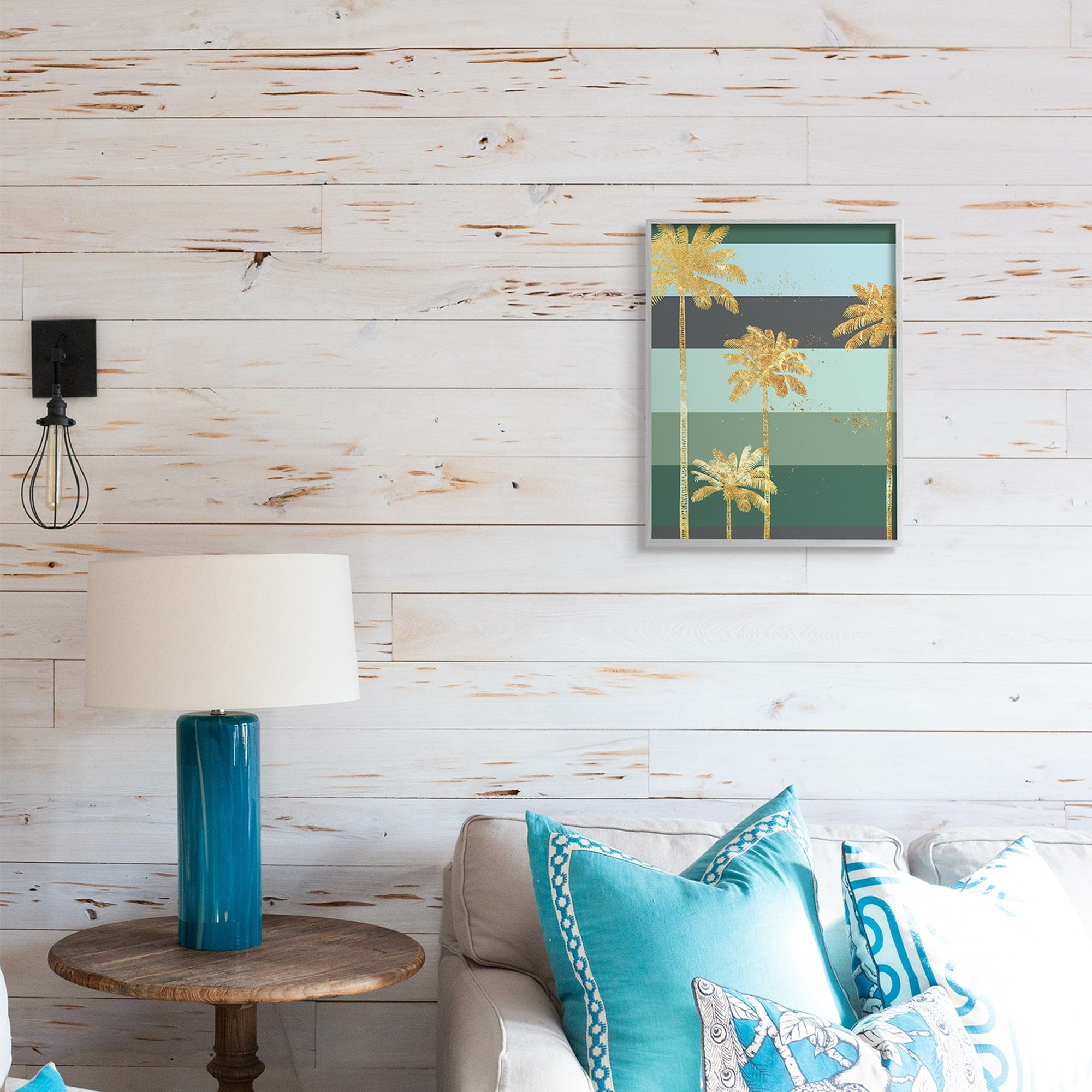 Stupell Industries Glam Tropical Palms over Green Bold Stripes,11 x 14,Designed by Ziwei Li