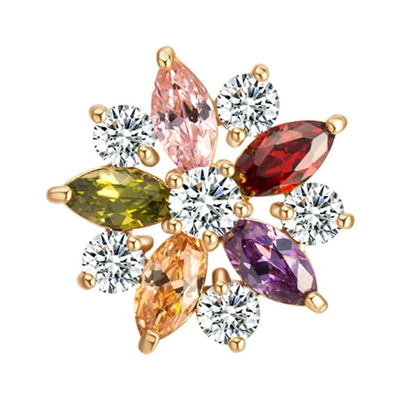 WHAMVOX Women Stylish Flower Shaped Micro-inlaid Colorful Zircons Earrings Chic Ear Studs Earrings Jewellery Gift (Golden)