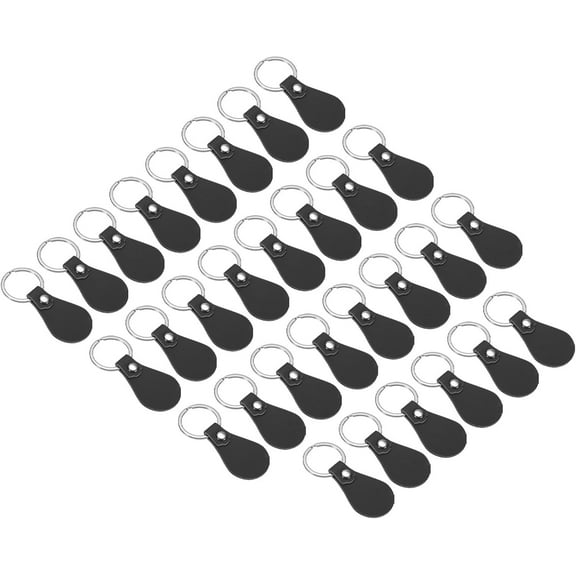 ABPETE Leather Key Fob Kit, 30 Pack PU Leather Key Fob Blanks with Rivets and Key Rings DIY Keychain for Laser Engraving Leather Making(Black)