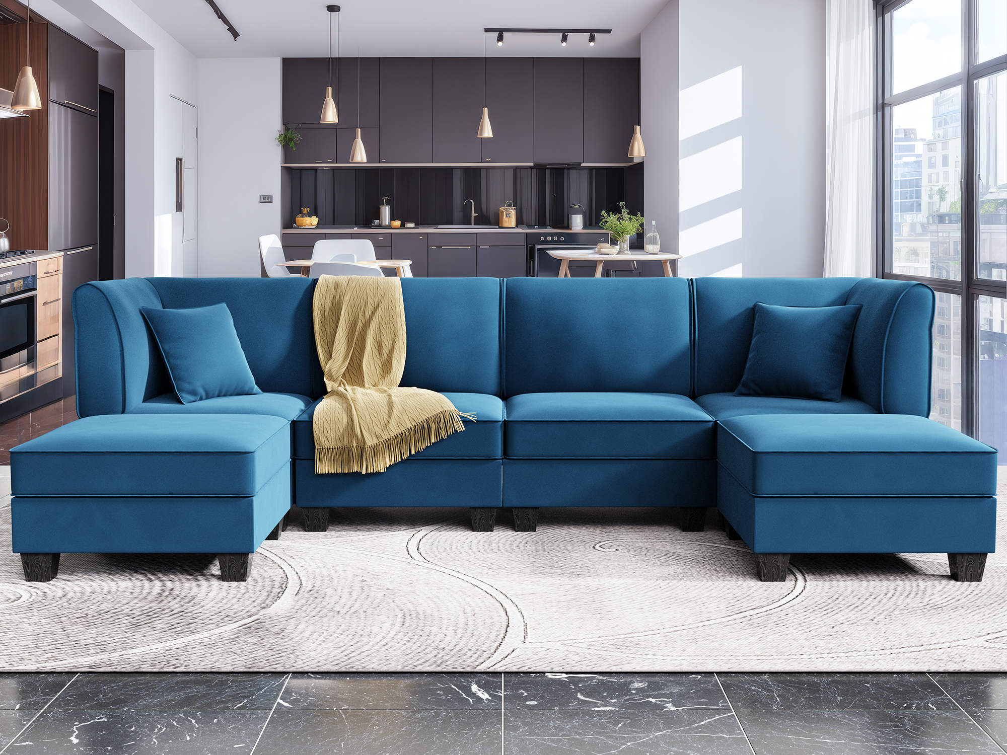 Walsunny Modular Sectional Sofa with Reversible Chaise, UShape