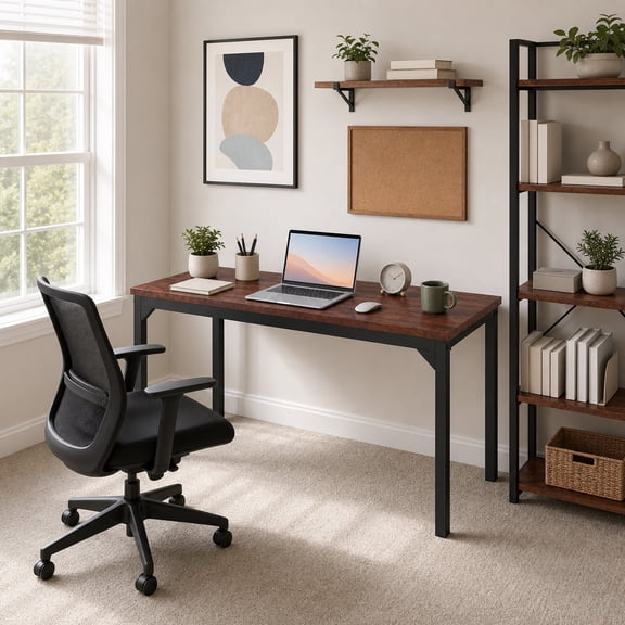 55" Computer Desk with Heavy-duty Metal Frame, Rectangle Home Office Desk for Study,Working,Writing, Brown