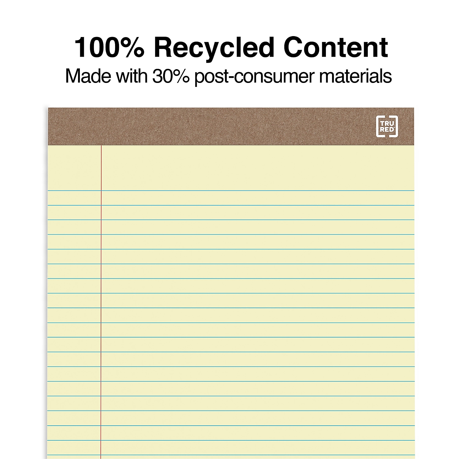 MyOfficeInnovations 100% Recy Perforated Notepads Canary 8-1/2" x 11-3/4" Wide Ruled 12/PK 815592