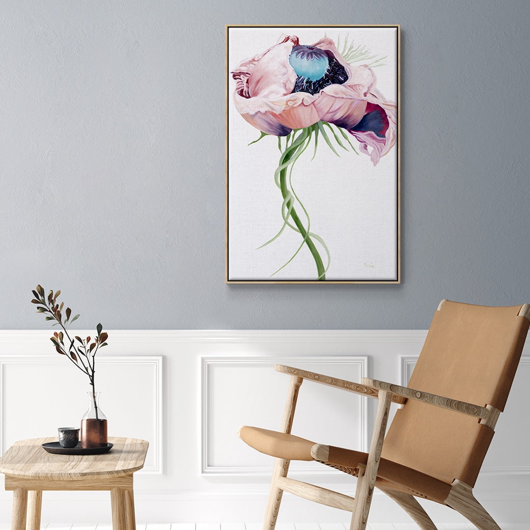 Paris Poppy II Framed Premium Gallery Wrapped Canvas - Ready to Hang - 27 x 41 - Natural Wood Floating Frame
