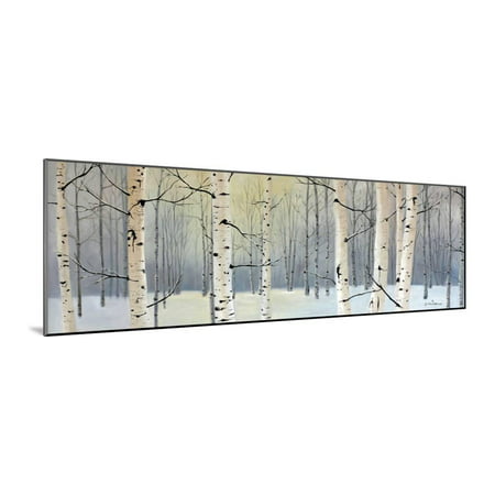 Winter Birch Forest Snow Tree Landscape Painting Wood Mounted Print Wall Art By Julie