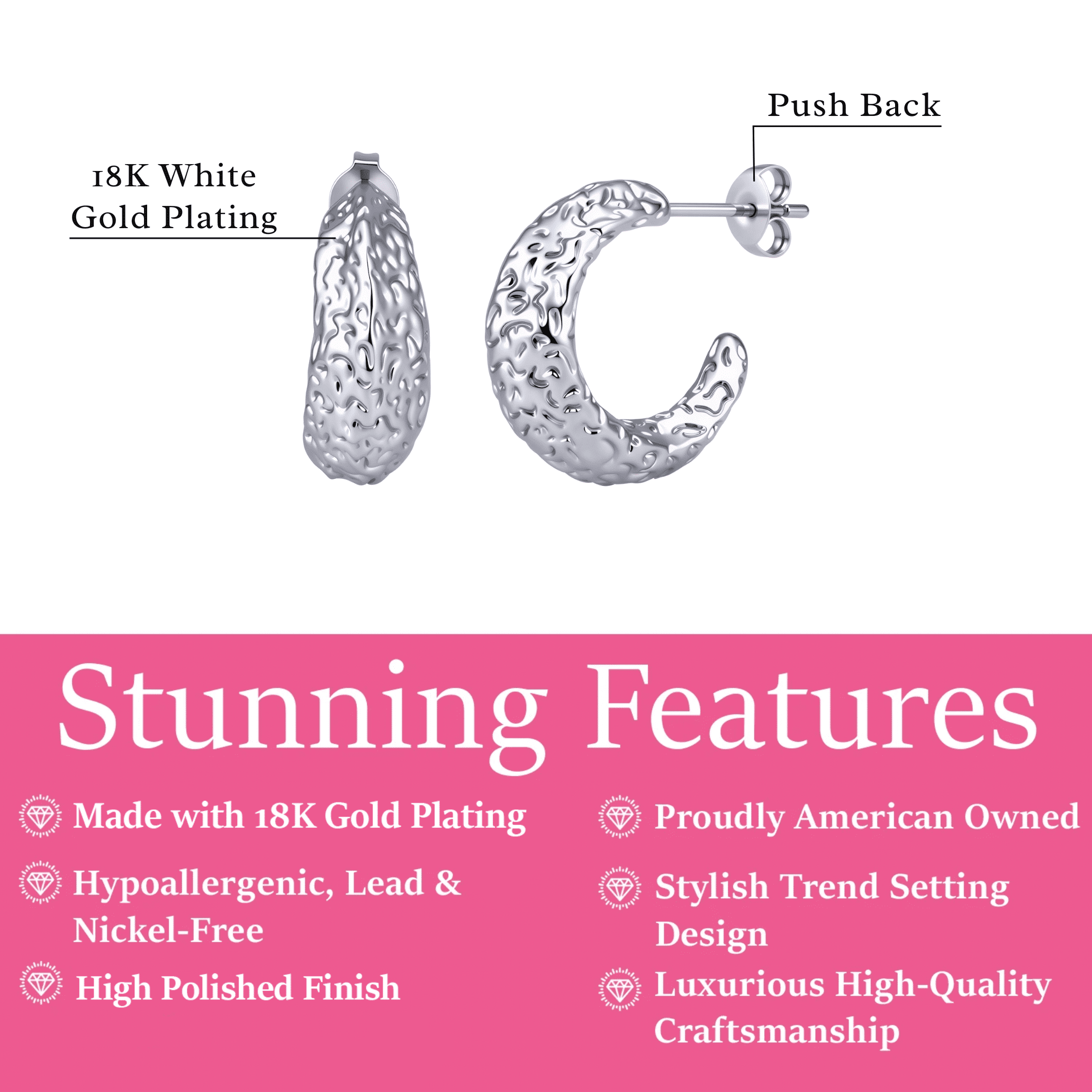 Cate & Chloe Oaklynn 18k White Gold Plated Hoop Earrings for Women