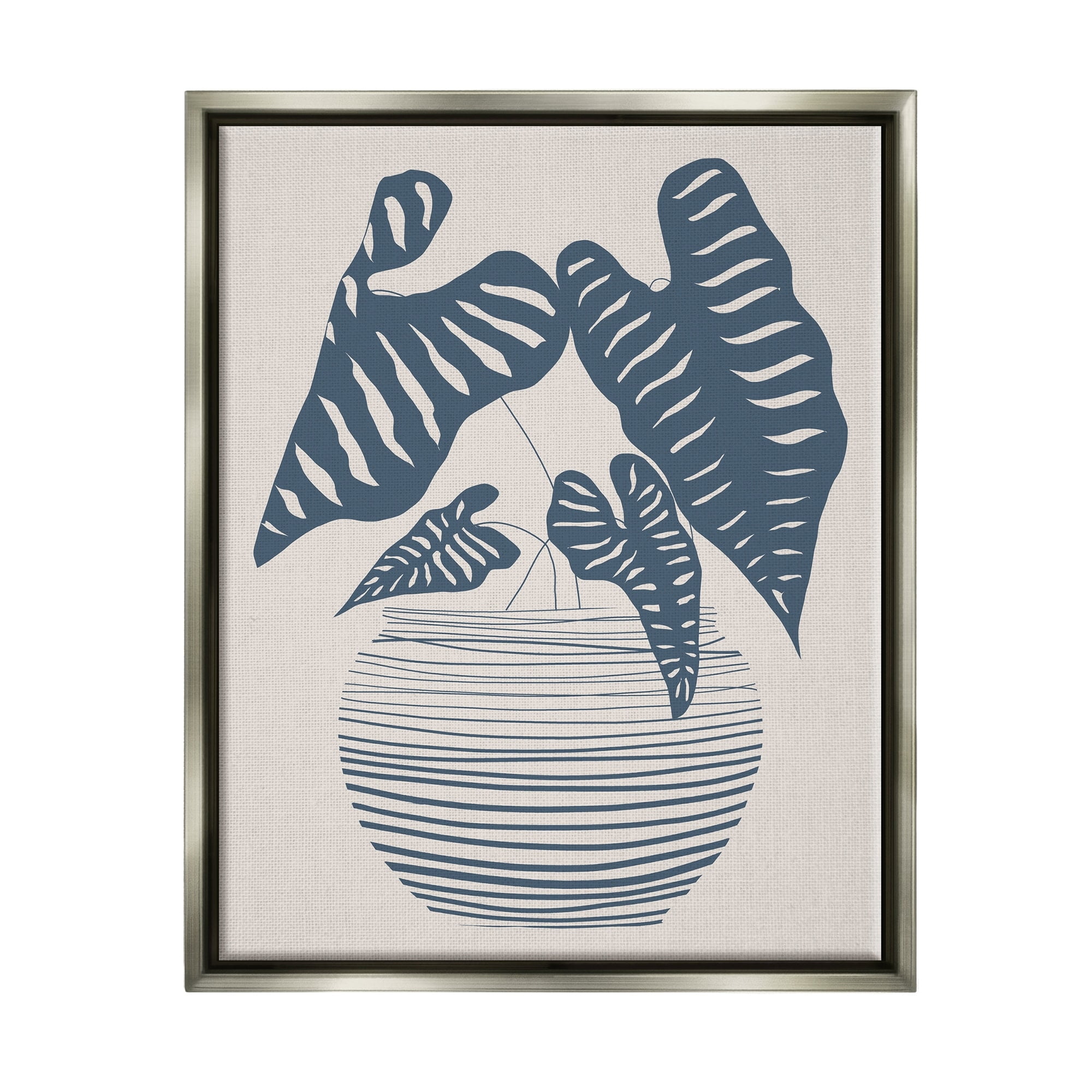 Stupell Industries Potted House Plant Modern Shapes Pattern Design Graphic Art Luster Gray Floating Framed Canvas Print Wall Art, Design by Daniela Santiago