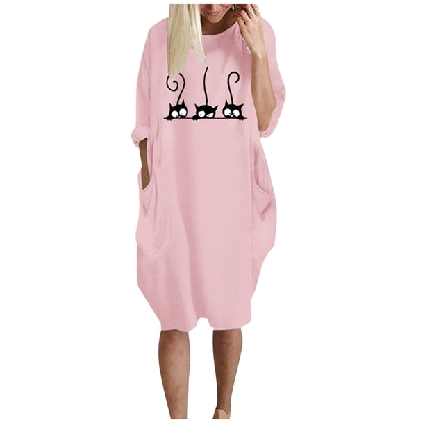 Mini Vestido Tipo Jersey Para Mujer Vestido de Bolsillo de Manga Larga Holgado de Gran Tamaño Para Mujer Odeerbi ODB115762